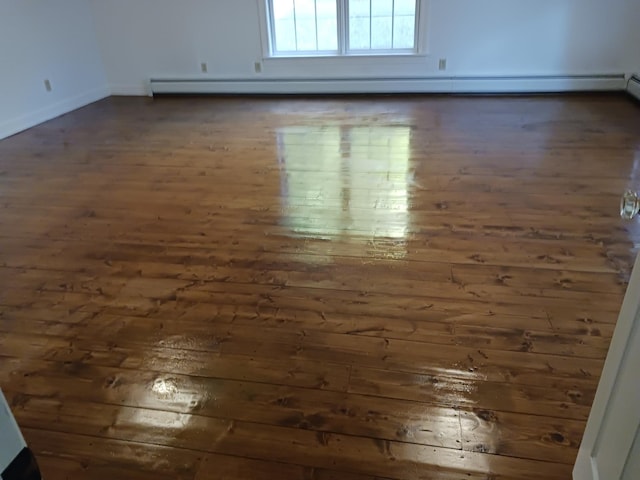 interior space with dark wood-type flooring and a baseboard radiator