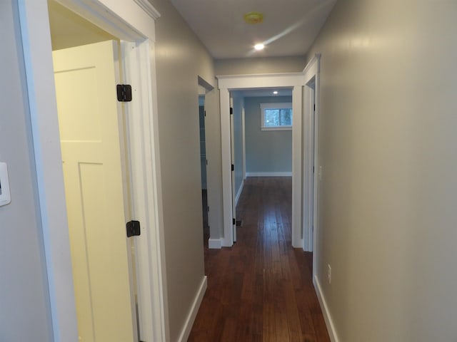 corridor with dark hardwood / wood-style floors