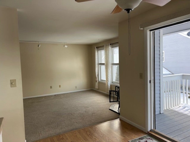 interior space featuring ceiling fan and wood-type flooring