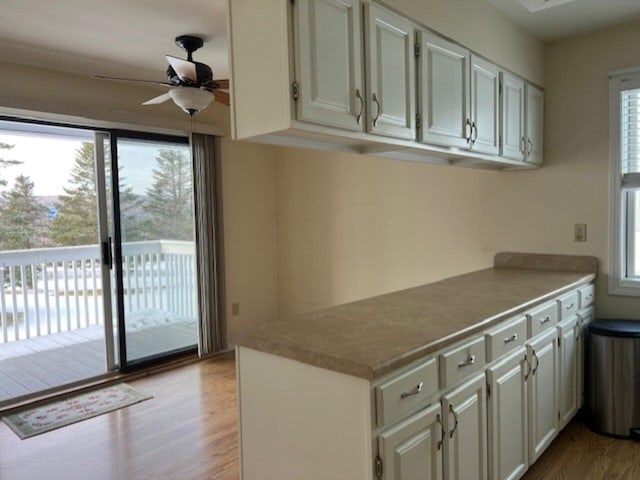 kitchen featuring white cabinets, light hardwood / wood-style floors, and a wealth of natural light