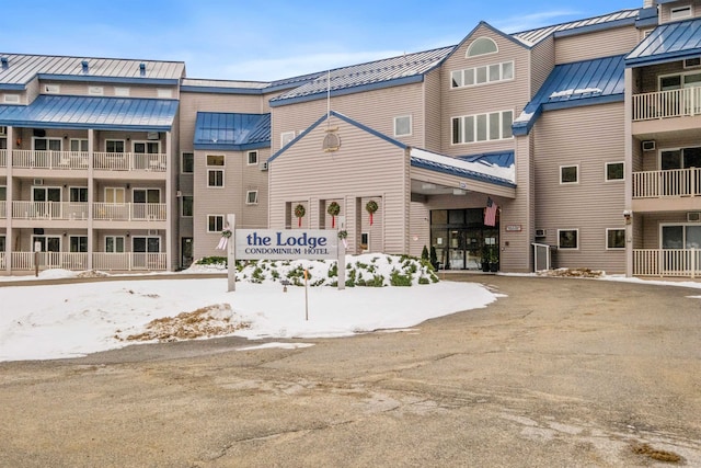 view of snow covered property