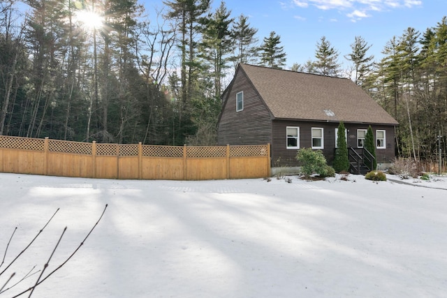 view of snow covered exterior