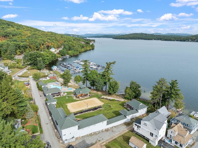 aerial view featuring a water view