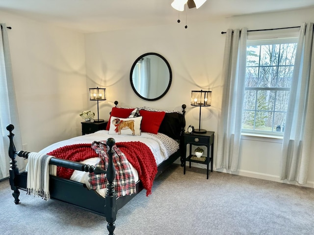 bedroom featuring carpet floors and ceiling fan