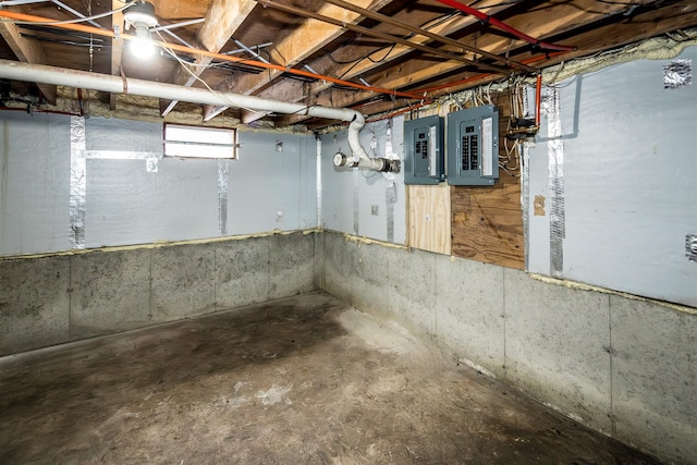 basement with electric panel