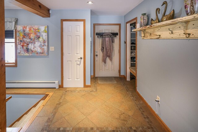 874 Vt Route 100, Ludlow, VT 05149 - interior space with beamed ceiling and baseboard heating