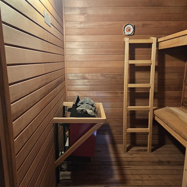 view of sauna / steam room with wood-type flooring