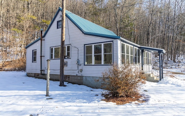 view of snow covered exterior