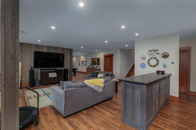 living room featuring dark hardwood / wood-style flooring