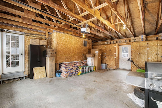 garage with a garage door opener