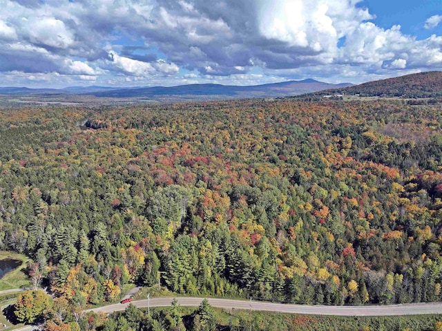 bird's eye view with a wooded view and a mountain view