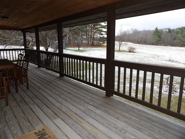 view of snow covered deck