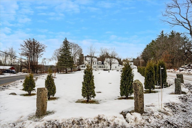 view of yard layered in snow