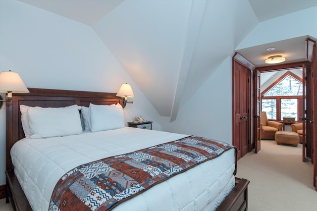 51 E Ash Rd, Plymouth, VT 05056 - bedroom with light carpet and vaulted ceiling