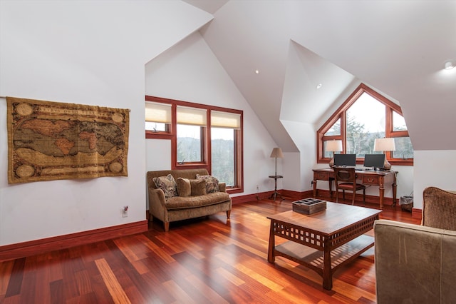 51 E Ash Rd, Plymouth, VT 05056 - living room featuring wood-type flooring and vaulted ceiling