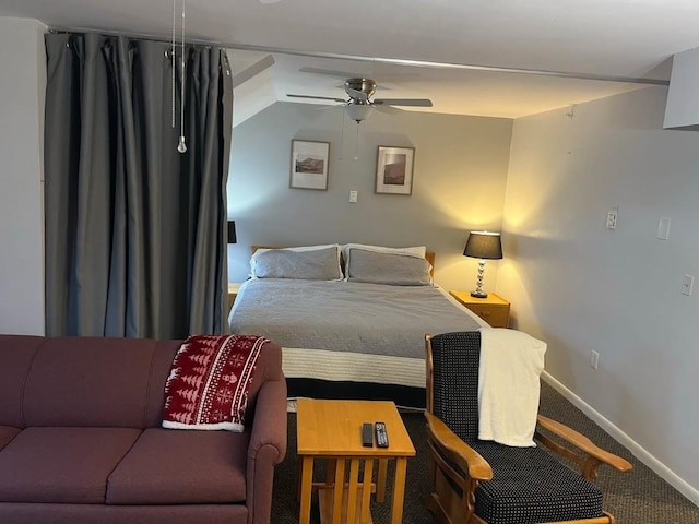 bedroom featuring ceiling fan and carpet floors