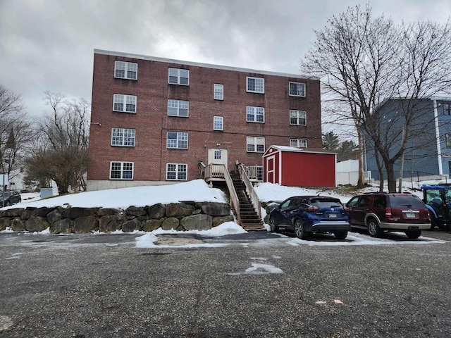 view of snow covered building