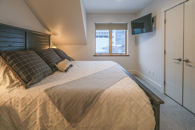 bedroom with carpet floors and a closet