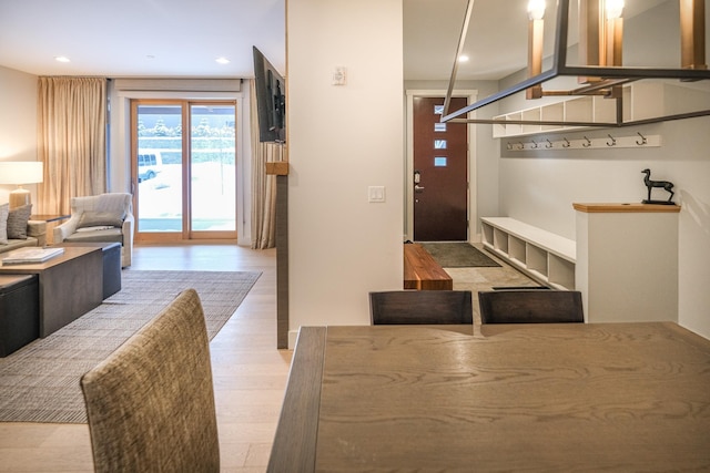 dining space featuring light hardwood / wood-style floors