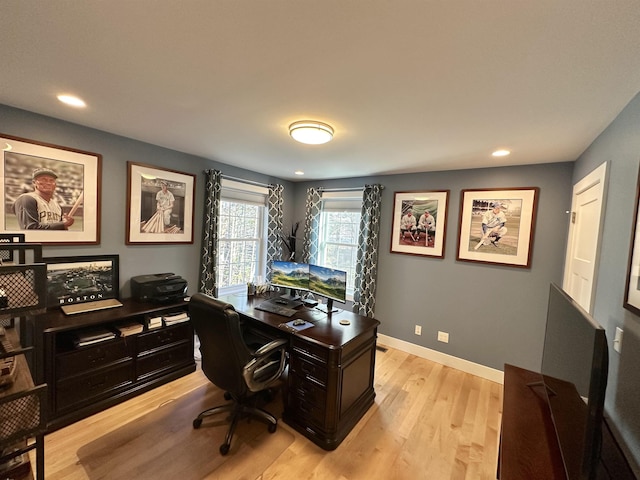 office area featuring light hardwood / wood-style floors