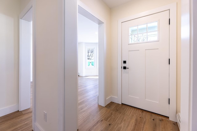 foyer entrance featuring light wood-type flooring