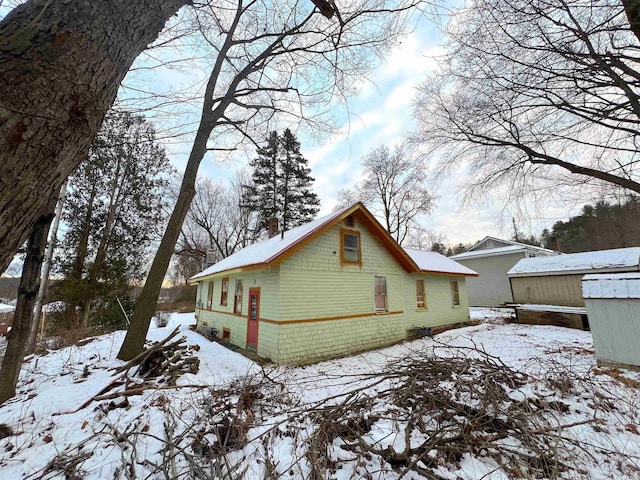 view of snow covered exterior