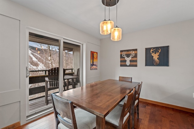 dining space featuring wood-type flooring