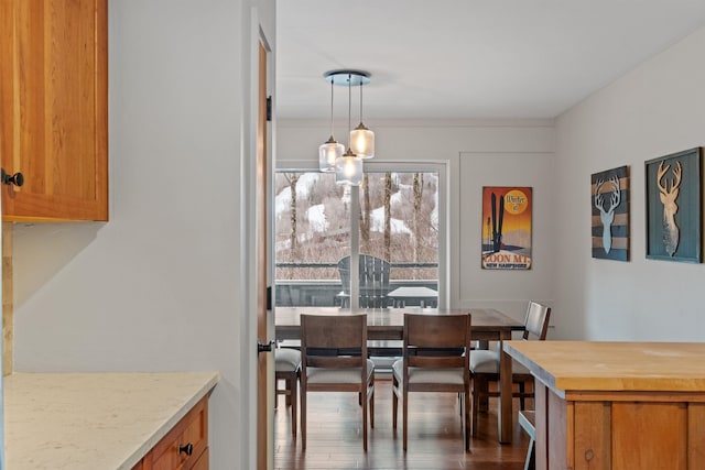 dining area with dark hardwood / wood-style floors