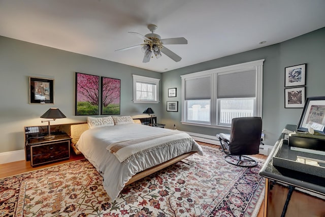 bedroom with ceiling fan and wood-type flooring