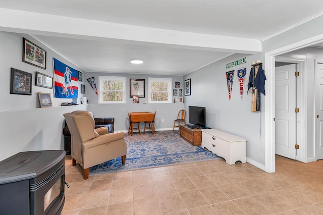 living room with ornamental molding