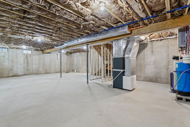 basement with heating unit