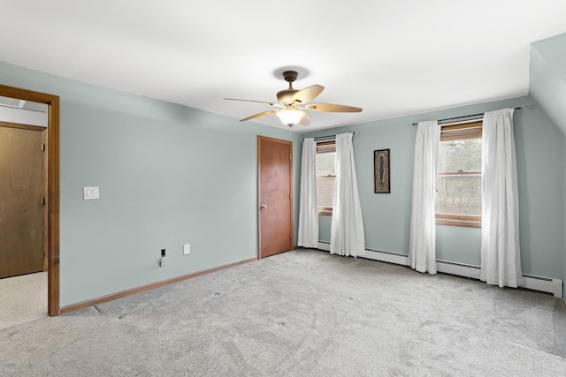 unfurnished bedroom featuring ceiling fan, light carpet, and lofted ceiling