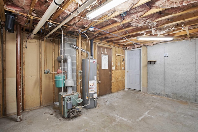 basement featuring gas water heater