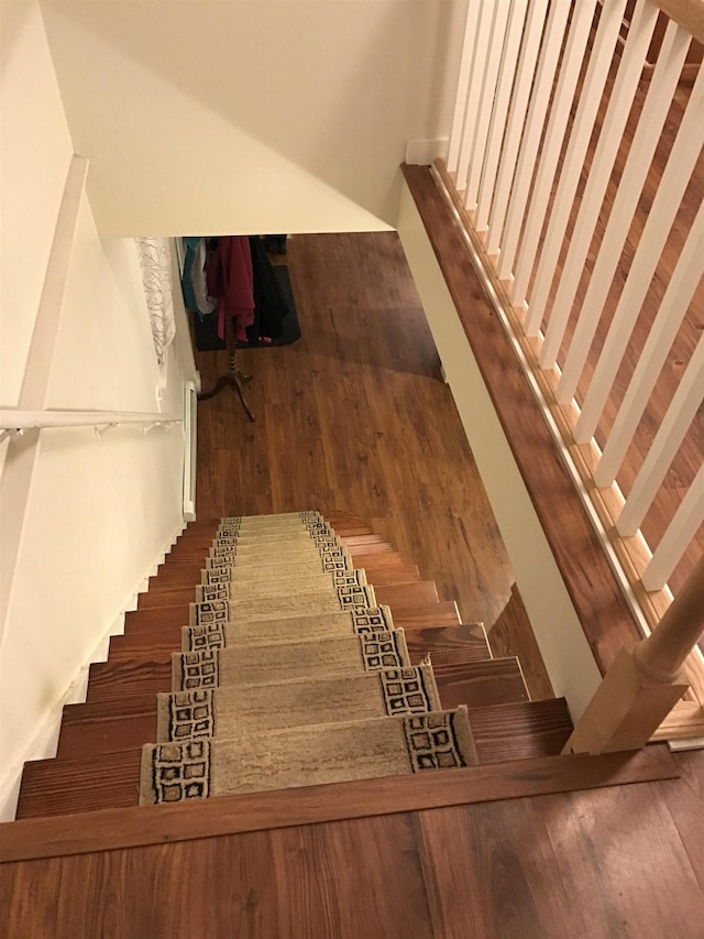 staircase featuring wood-type flooring