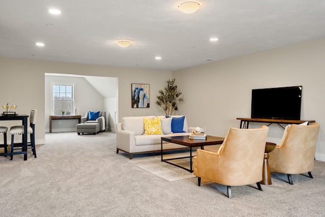 living room with light carpet