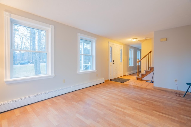 spare room with light hardwood / wood-style flooring and a baseboard heating unit