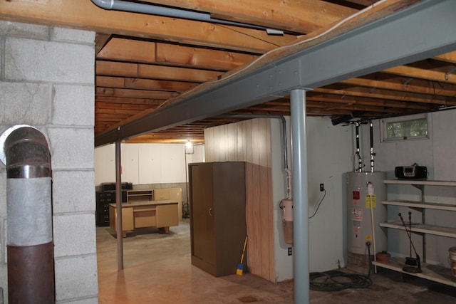 basement with water heater