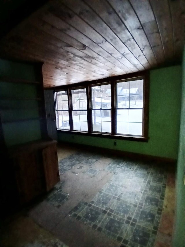 interior space featuring wooden ceiling