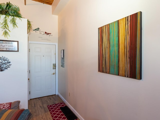 doorway with hardwood / wood-style floors