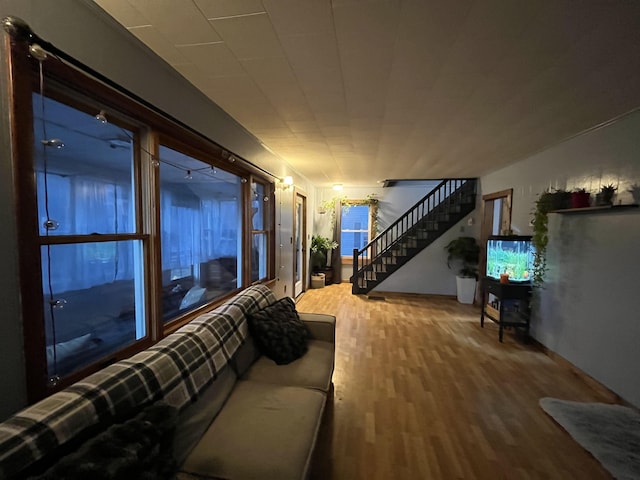 living room with hardwood / wood-style flooring