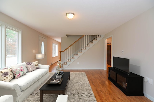 living room with hardwood / wood-style flooring