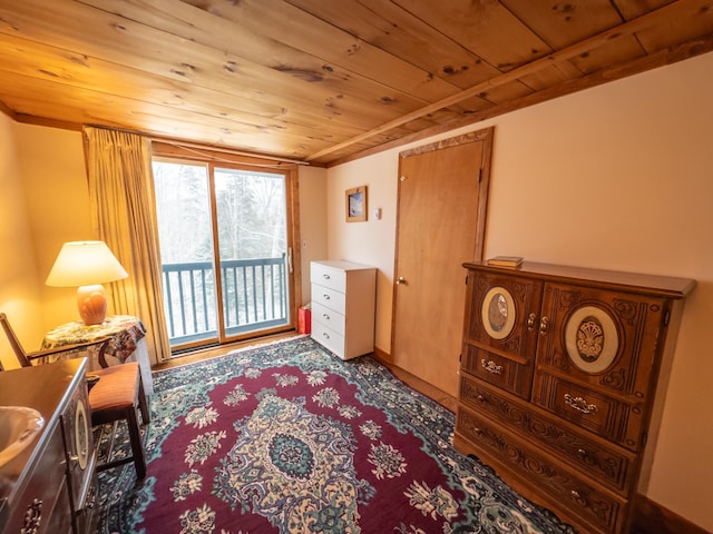 living area with wooden ceiling