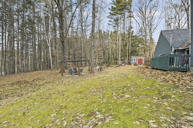 view of yard featuring a shed