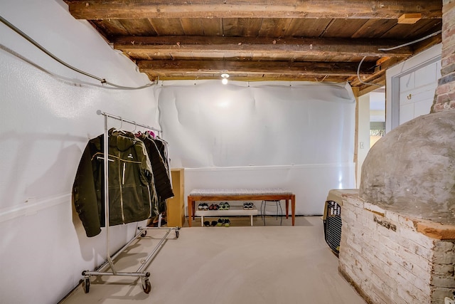 basement with wooden ceiling