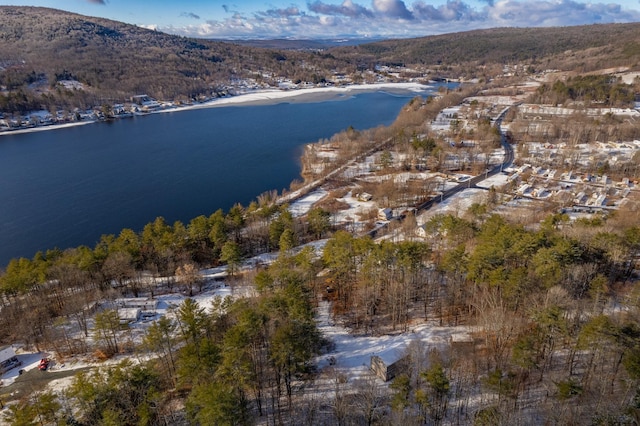 aerial view with a water and mountain view