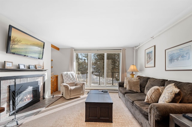 living room featuring light colored carpet