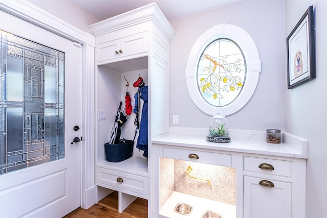 mudroom featuring wood-type flooring