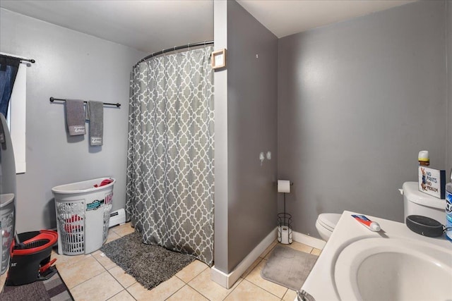 49 Eastern Ave, Richford, VT 05476 - bathroom with tile patterned floors, sink, walk in shower, and toilet
