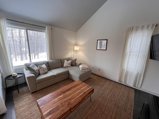 living room with vaulted ceiling