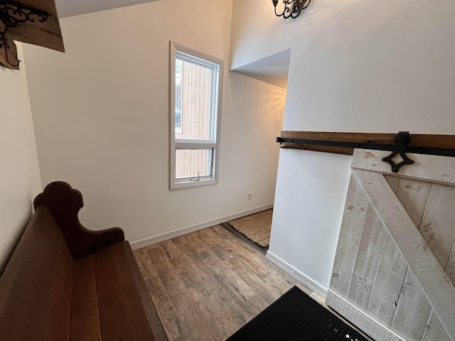 stairs with wood-type flooring